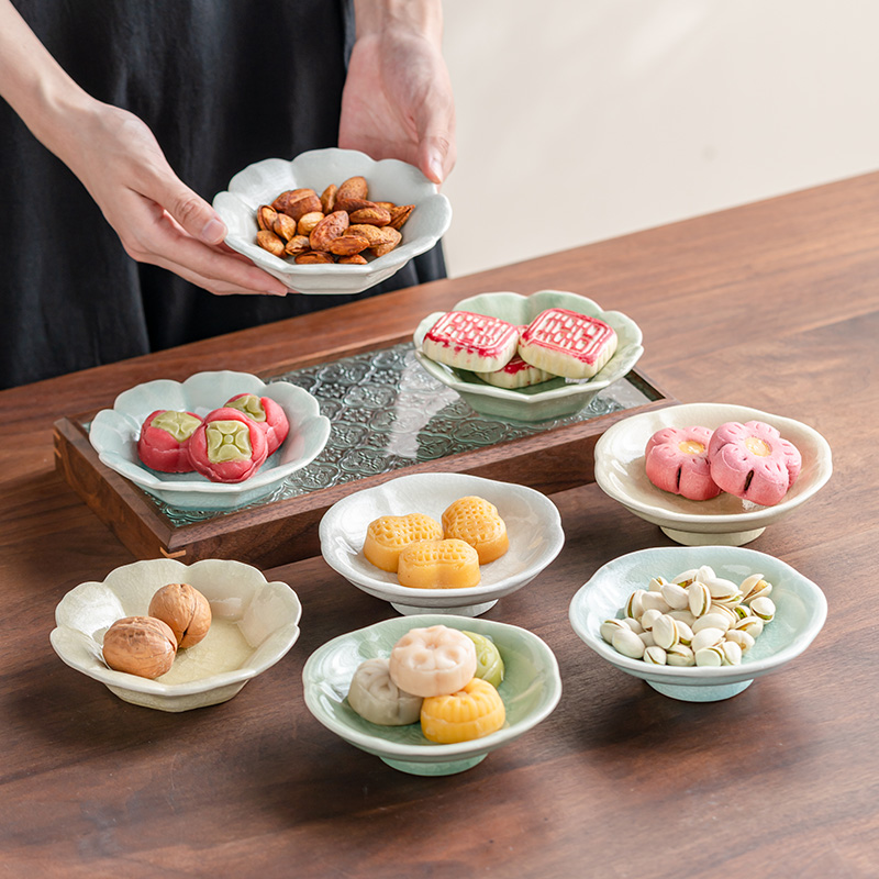 围炉煮冰茶零食糕点盘陶瓷小号高脚盘茶点盘下午茶点心盘茶壶壶承