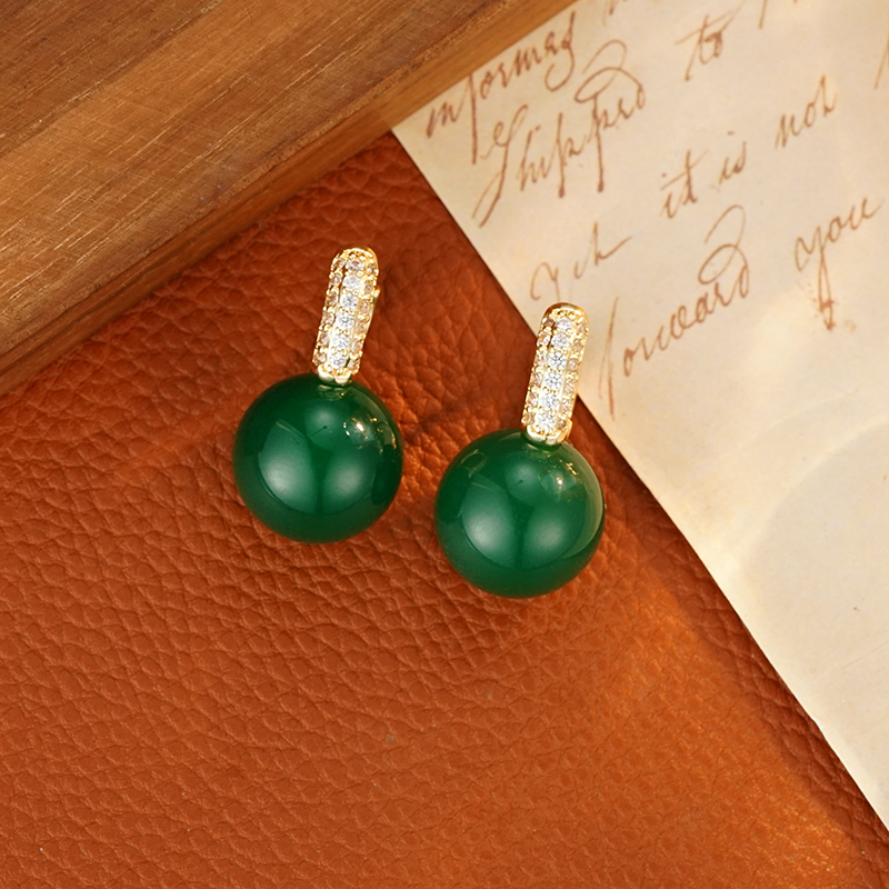 铜合金合成锆石耳饰 5883【绿野星球】新中式复古轻奢气质绿色耳扣