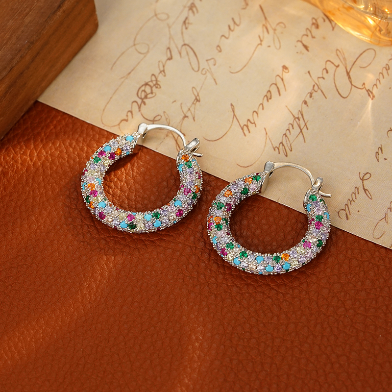 铜合金合成锆石耳饰 5640【流光溢彩】欧美时尚名媛轻奢设计U型耳环