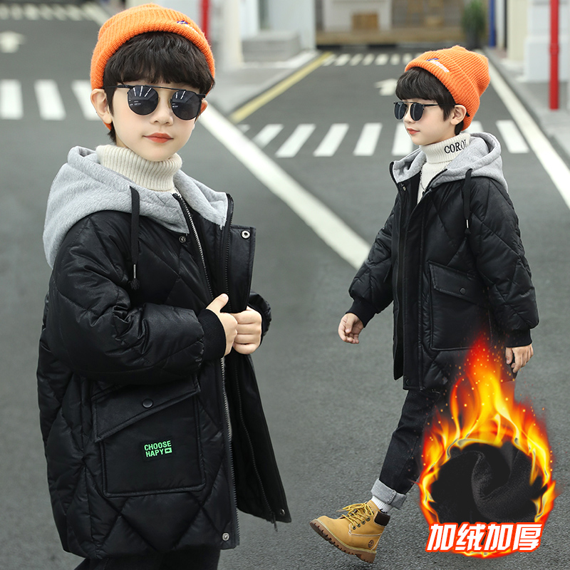 巴拉巴韩男童冬装棉服外套中长款加厚2023新款中大儿童冬季羽绒棉