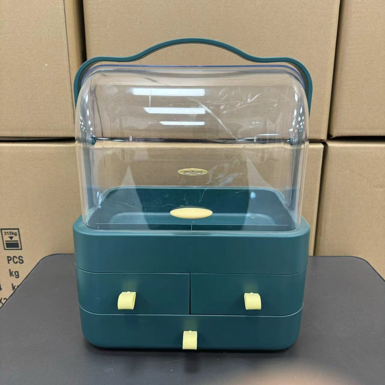 网红桌面化妆品收纳盒防尘抽屉式带盖家用梳妆台口红护肤品置物架