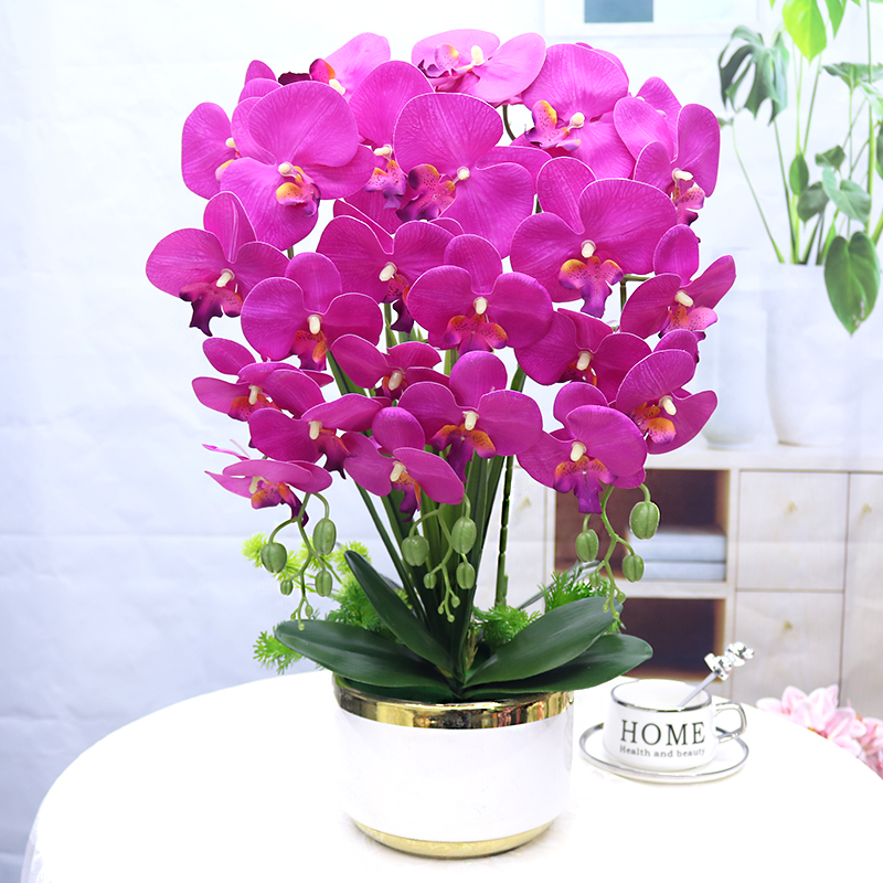 假花仿真花高档手感PU蝴蝶兰装饰客厅电视柜玄关摆件公司前台花艺