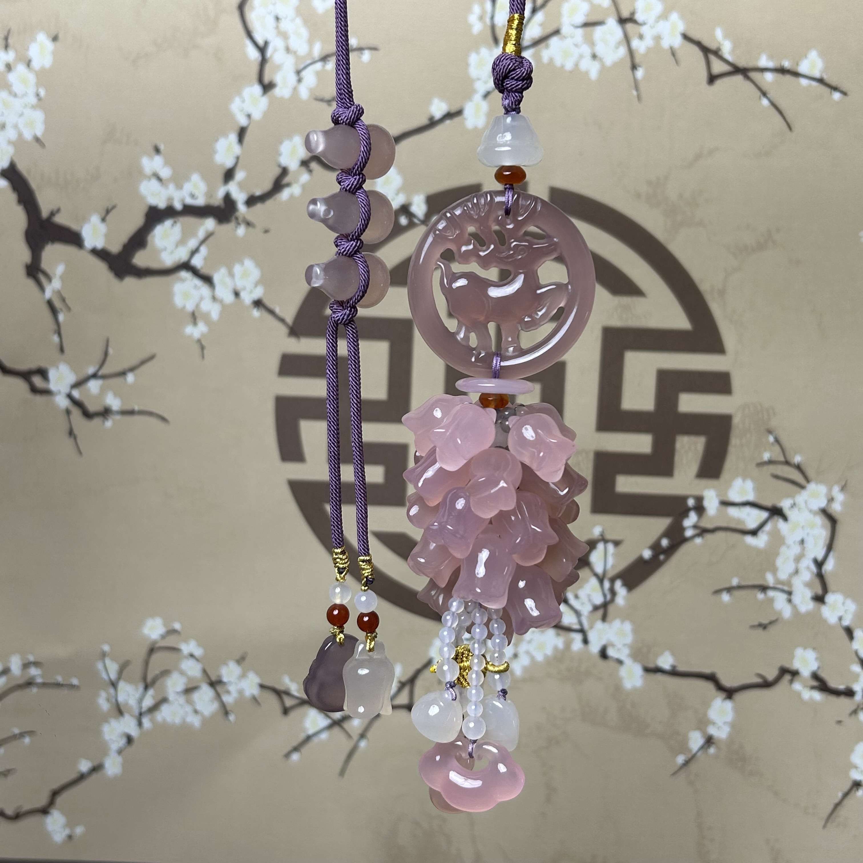 匠艺玉作玛瑙玉髓纯手工编织高冰粉一路有你一路相随吊坠款车挂