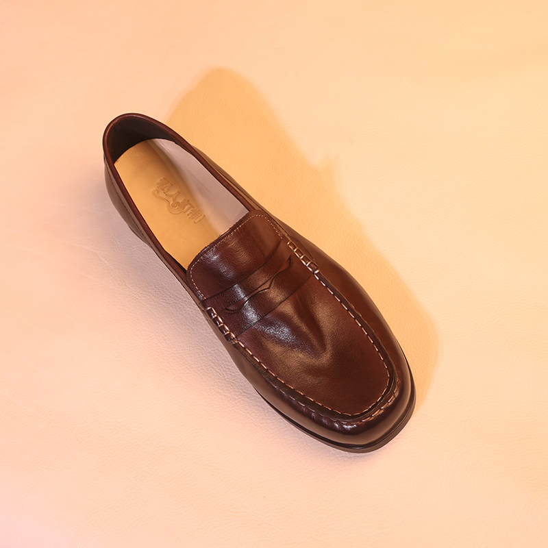 【原创手工】固特异水洗马皮做旧一脚蹬男士乐福鞋商务休闲皮鞋男夏