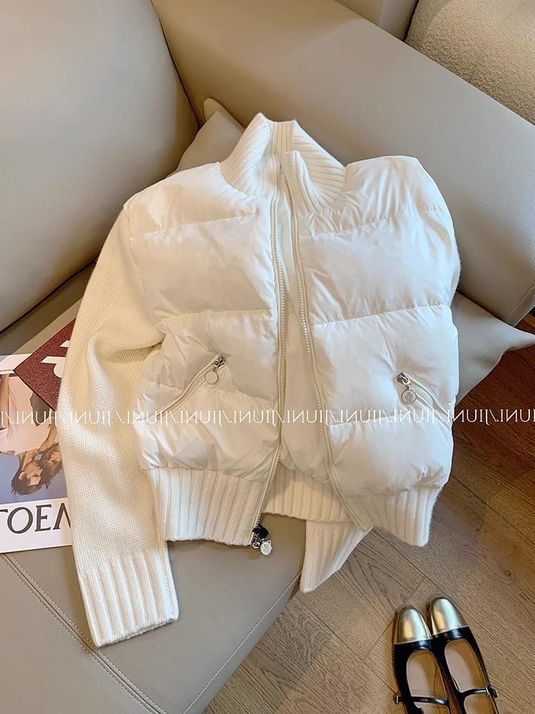 小个子白色针织拼接秋冬棉服棉衣女洋气2023新款加厚时髦冬季外套