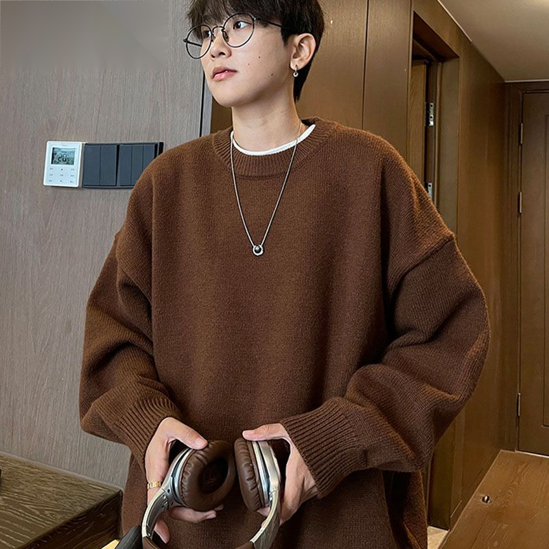 秋冬保暖美式复古毛衣男女秋冬新款慵懒风潮牌套头针织衫宽松外套