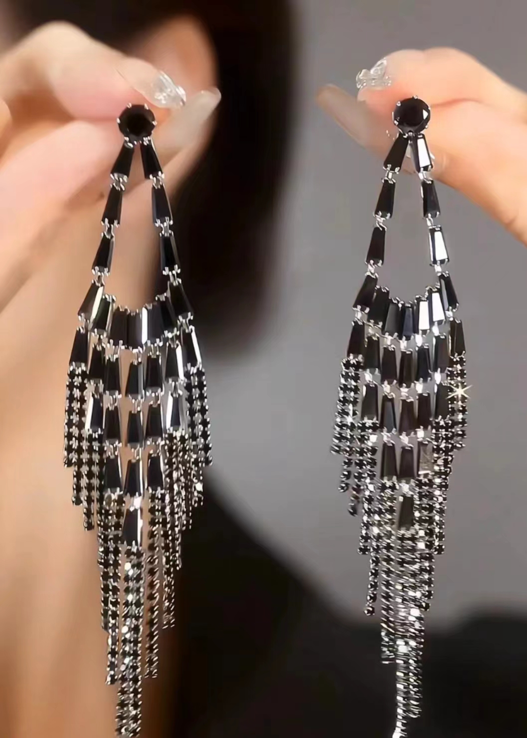 铜合金耳饰 百搭晚宴长款菱形时尚潮流韩版精致轻奢温柔大气耳环i