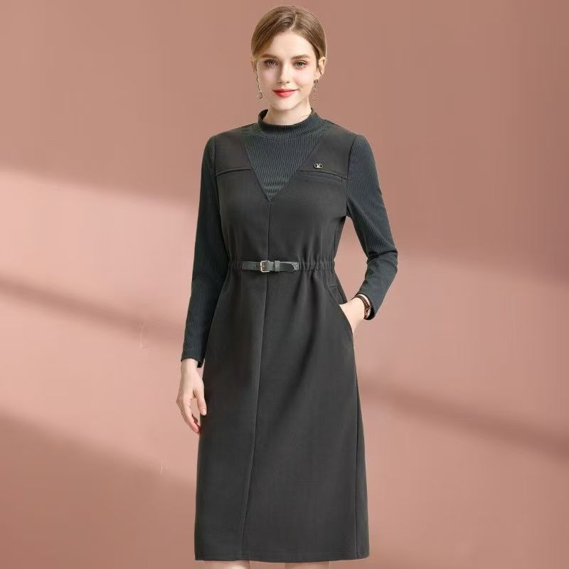 【A464】女士新款时尚高端气质显瘦减龄春秋长袖连衣裙