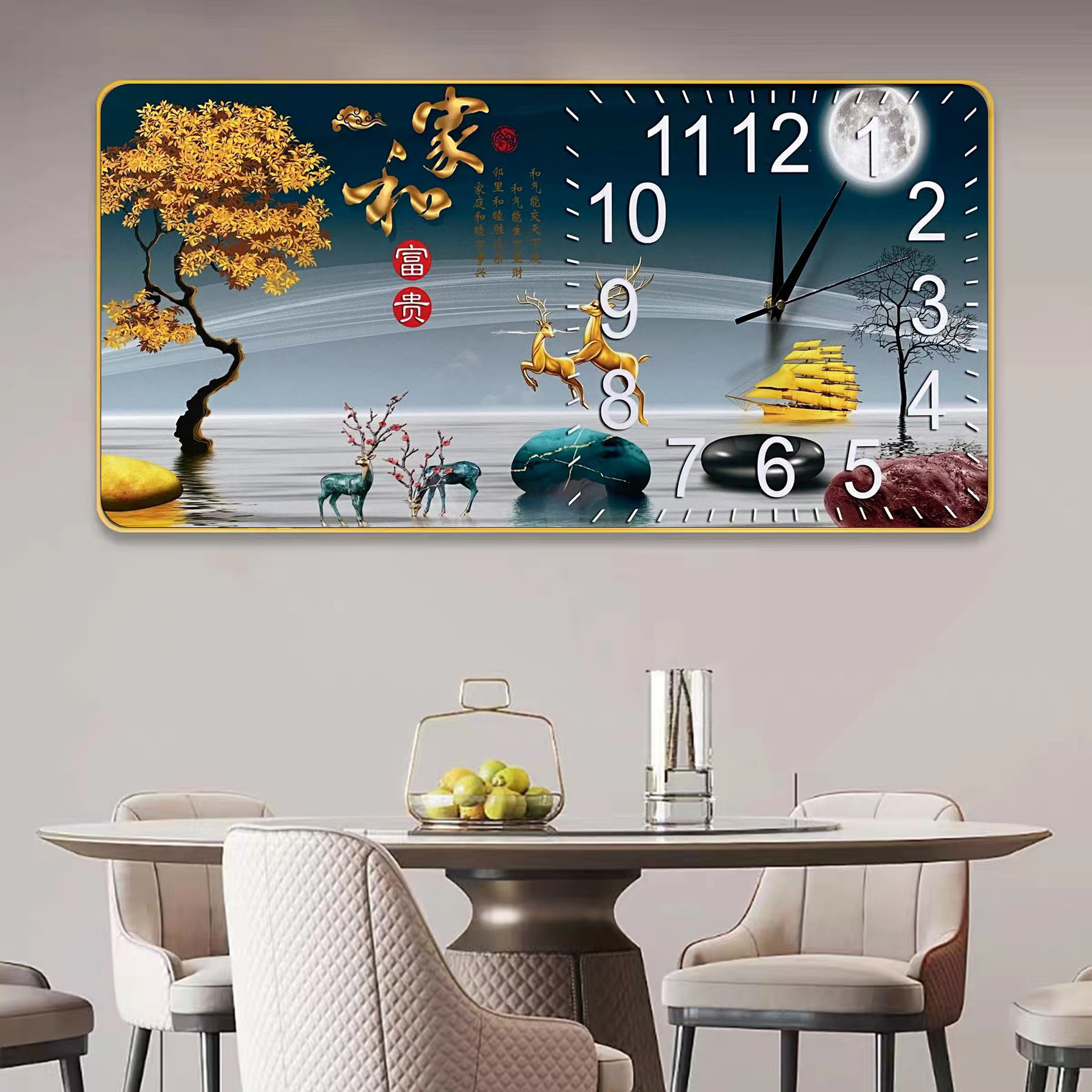 A 86-3    客厅家用餐厅玄关装饰钟表晶瓷平面圆角边框单幅