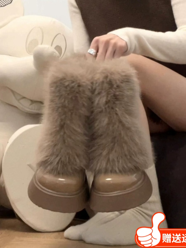 红蜻蜓牌美拉德毛毛裤管靴爆款马丁靴小个子厚底保暖雪地靴子网红