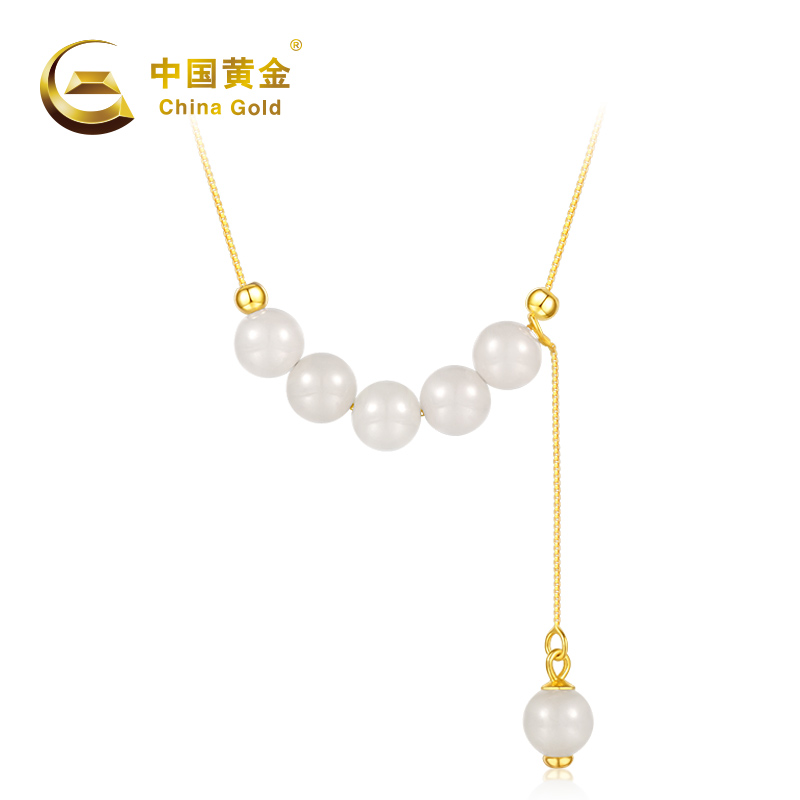 【中国黄金】2612# 六六大顺 18K金和田玉五福轻奢吊坠五金女孩