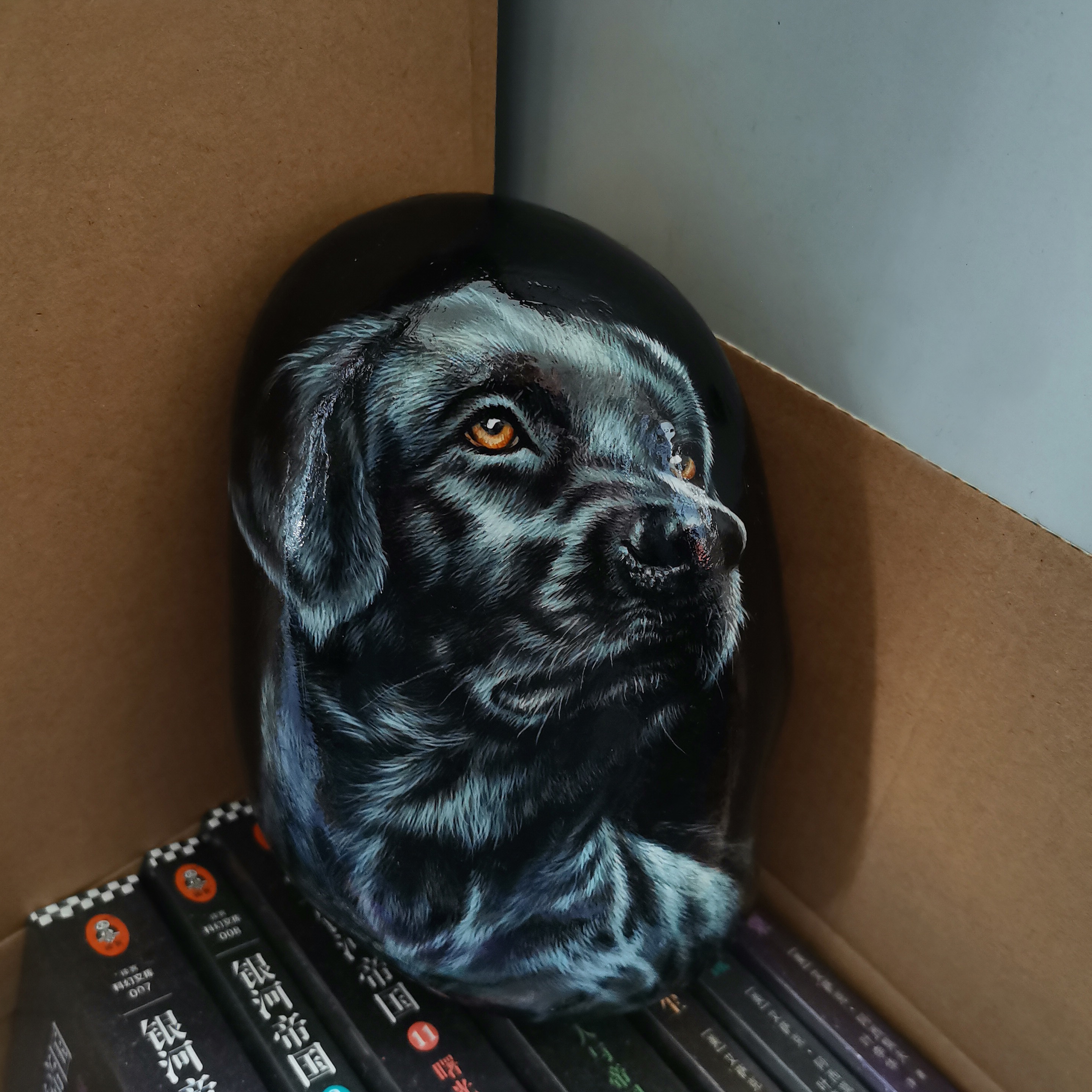 拉布拉多 黑狗，石头画，至尊精品，忠诚 陪伴，生肖，纯手工，创意摆件