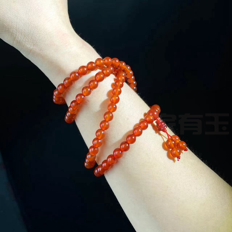 天然红玛瑙108粒佛珠手串 多颗多圈天然红玛瑙手链 红玛瑙毛衣链