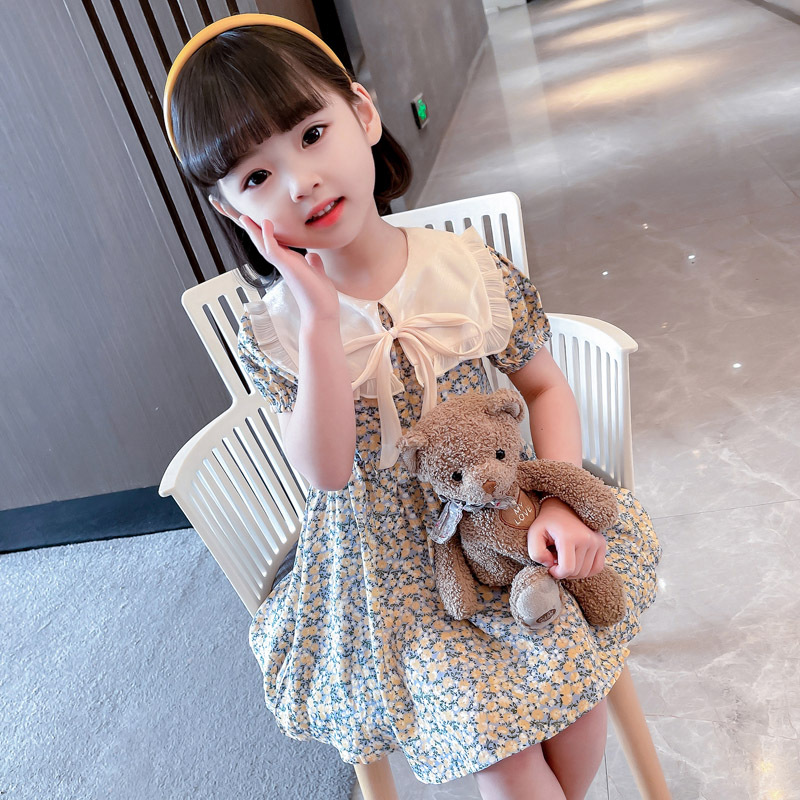 女童碎花连衣裙冰丝雪纺2024年夏季新款儿童洋气宝宝裙子小女孩裙