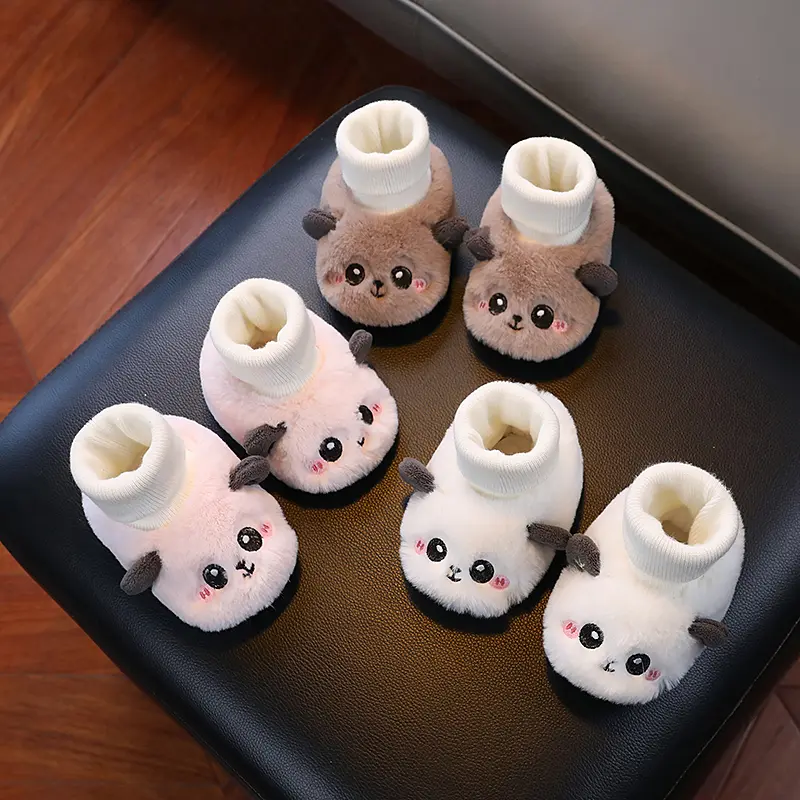 秋冬婴儿袜套鞋加绒加厚护脚保暖宝宝学步鞋卡通熊猫软底防滑不掉