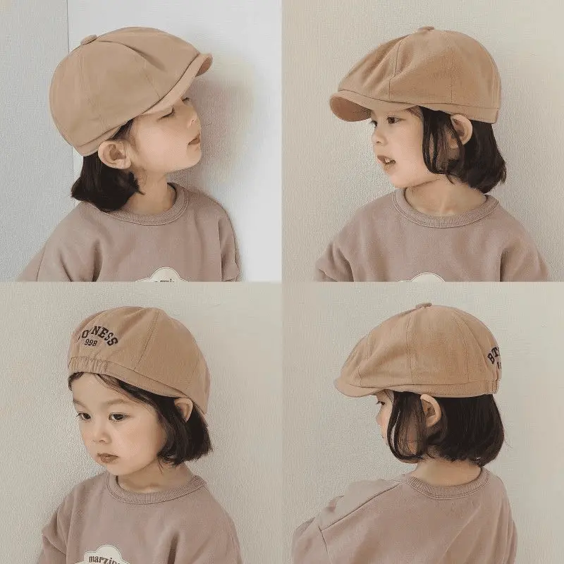 儿童原创反戴贝雷帽女童秋冬季复古字母前进帽男童百搭时尚帽子