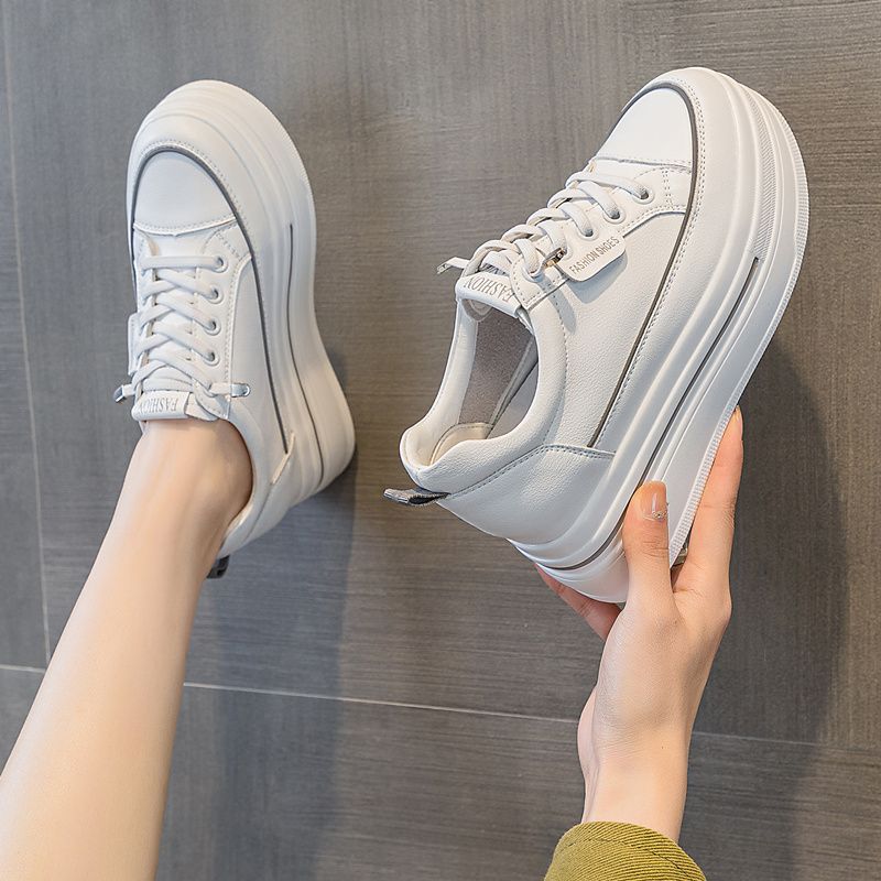 小白鞋女秋款小个子内增高女鞋8cm增高休闲板鞋厚底松糕