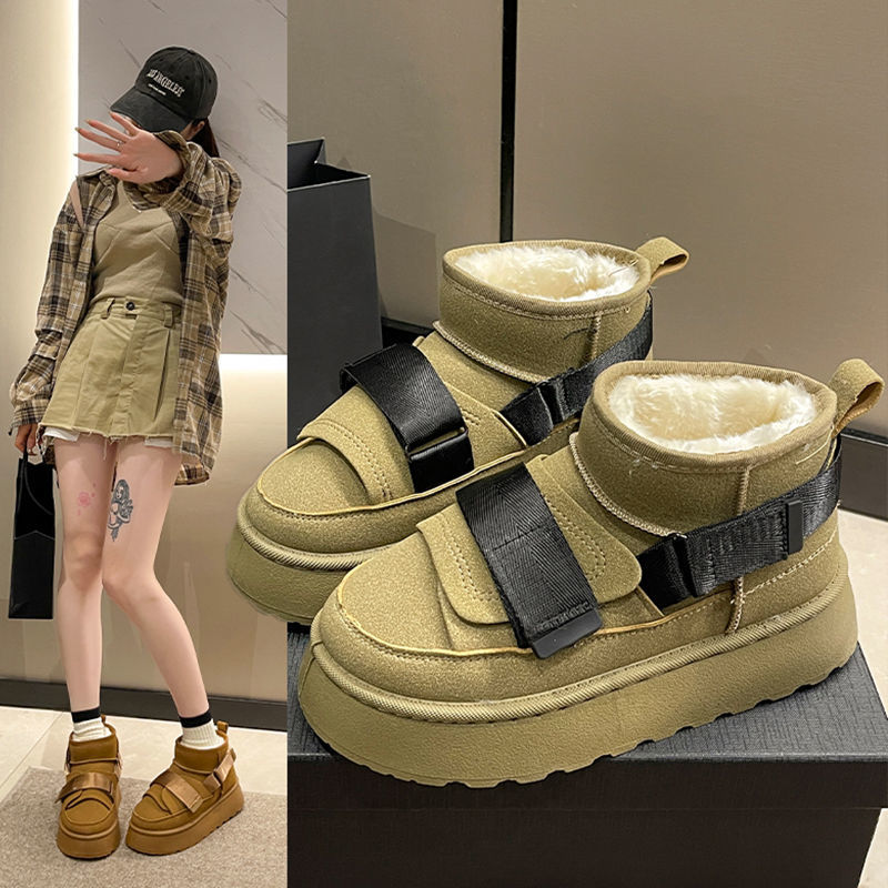 雪地靴女2023年新款秋季加厚机车短靴子松糕厚底保暖面包棉鞋