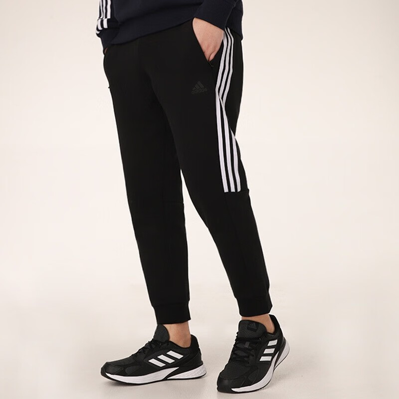 adidas/阿迪达斯adidas束脚系带条纹针织运动裤秋季男款黑 GP1014