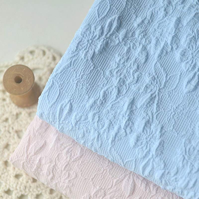 浅粉天蓝立体提花花瓣浮雕聚脂纤维 上衣长裙连衣裙子服装DIY面料