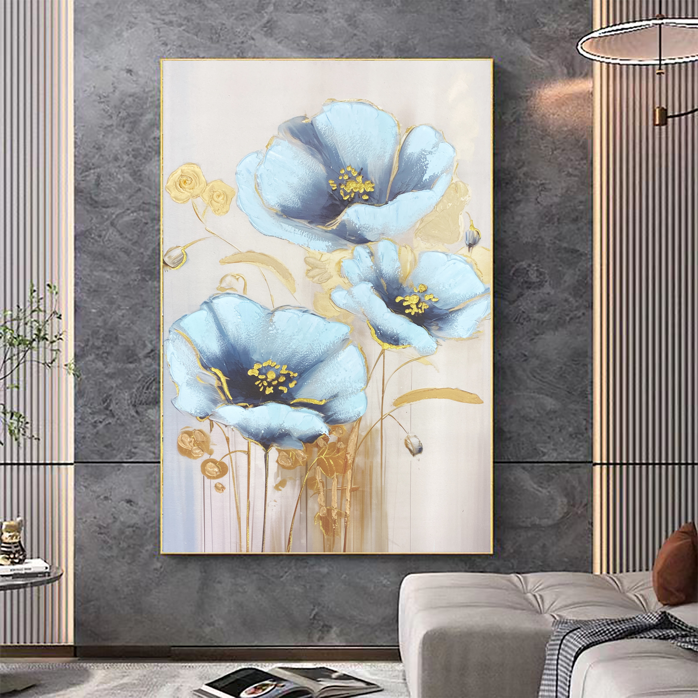 XG 698  现代轻奢花朵过道走廊装饰画手工砂岩添笔画