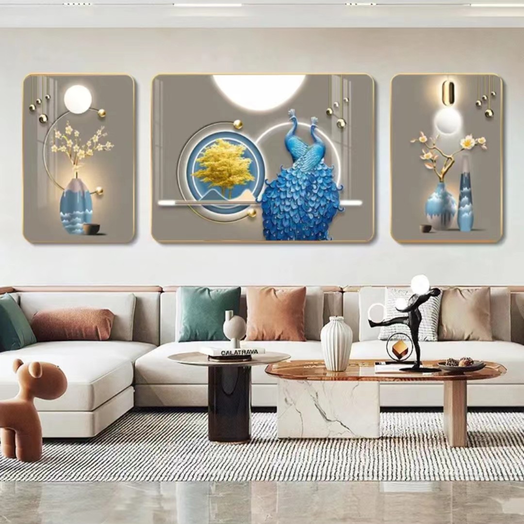 B  034 轻奢简约客厅装饰画现代沙发背景挂画新款圆角平面三联画