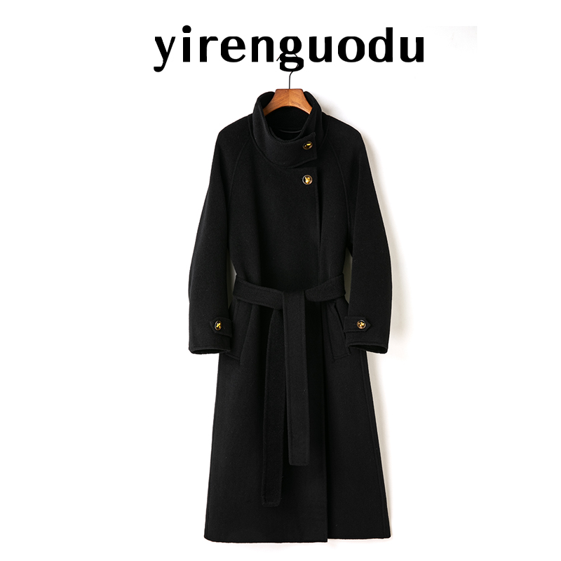 伊人国度100%绵羊毛双面呢大衣女士秋冬轻奢气质宽松长款毛呢外套