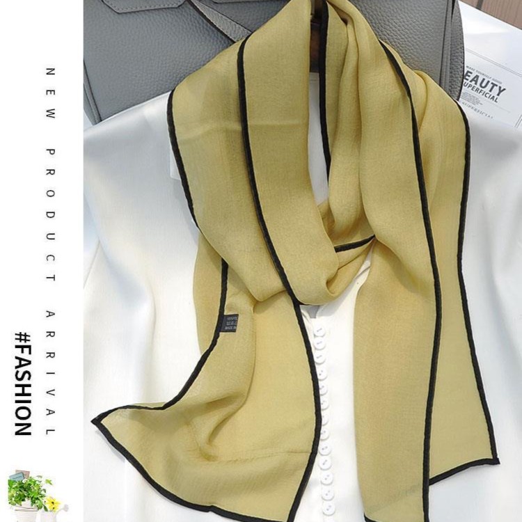 精品小长条丝巾女百搭西装细窄春秋洋气时尚桔色薄款