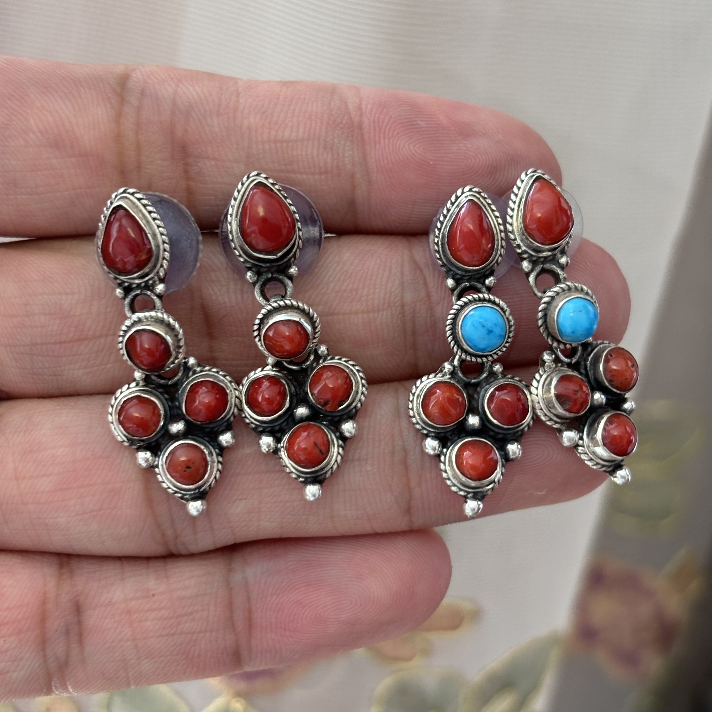 925银耳饰 925银耳坠 松松 珊珊镶嵌 尼泊尔手工 