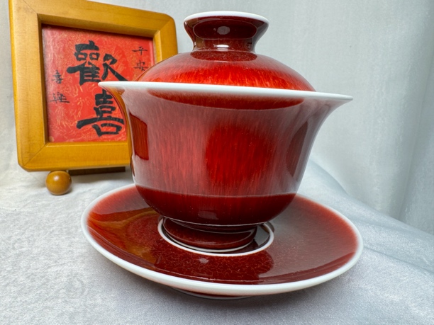优品元宝盖碗，景德镇高温颜色釉郎窑红，纯手工胎，容量150ml