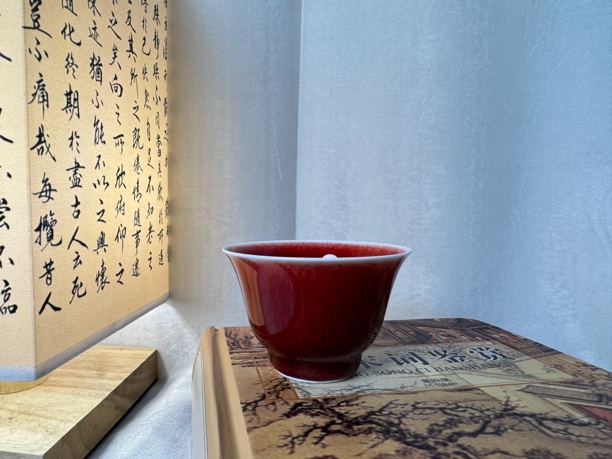 小微撇口小高脚杯，景德镇高温颜色釉朗窑红，纯手工胎陶瓷主人杯