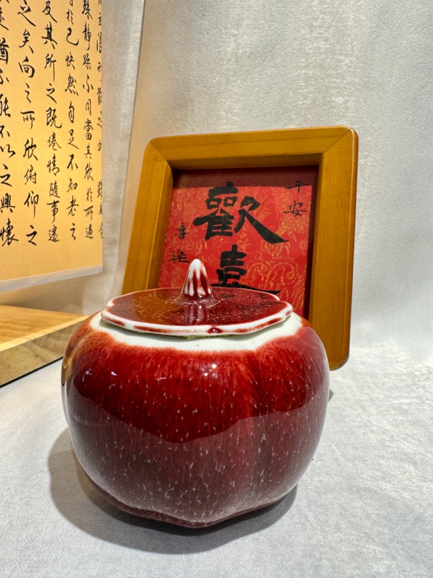 郎窑红茶叶罐，景德镇高温颜色釉，南瓜器型高度7cm口径6cm