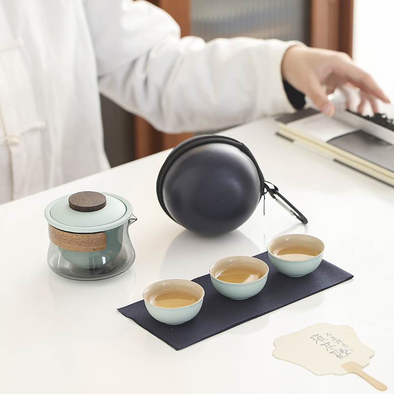 旅行茶具伴手礼套装户外便携式陶瓷快客杯泡茶壶露营喝茶随身装备