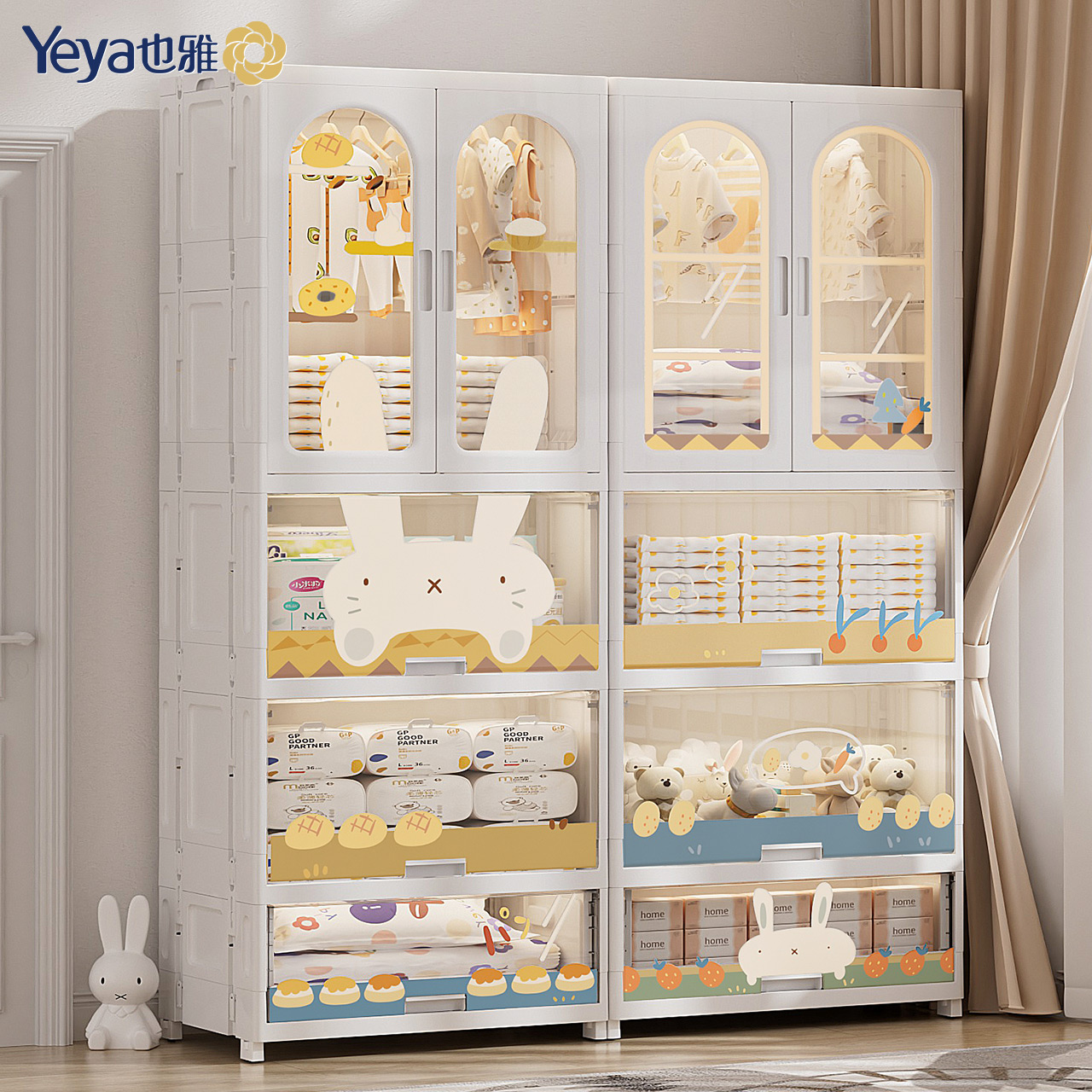 也雅免安装儿童衣柜折叠多层大号收纳柜储物柜衣服双开门大容量