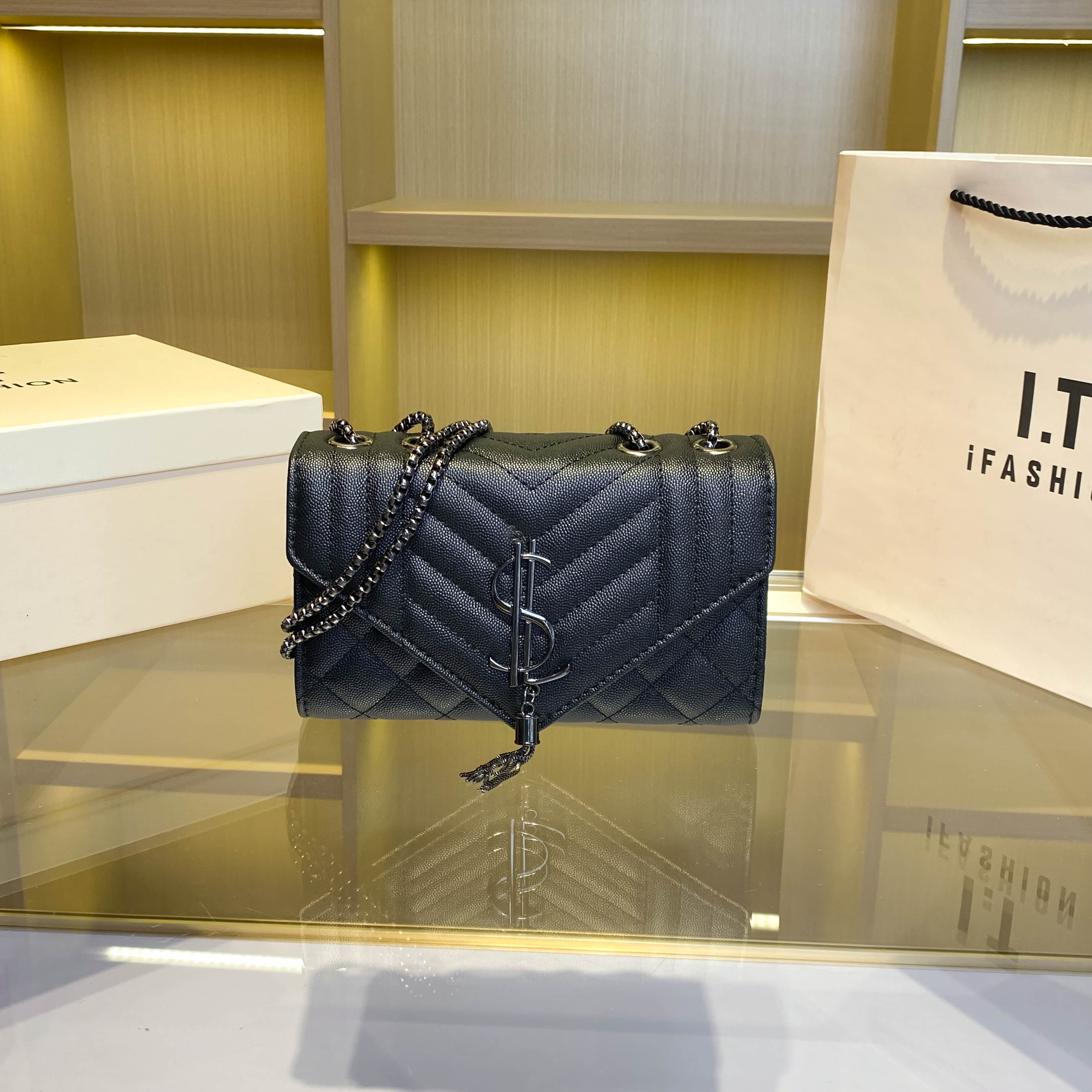 新款轻奢单肩斜跨包小香风百搭菱格链条包韩版时尚小方包H036黑