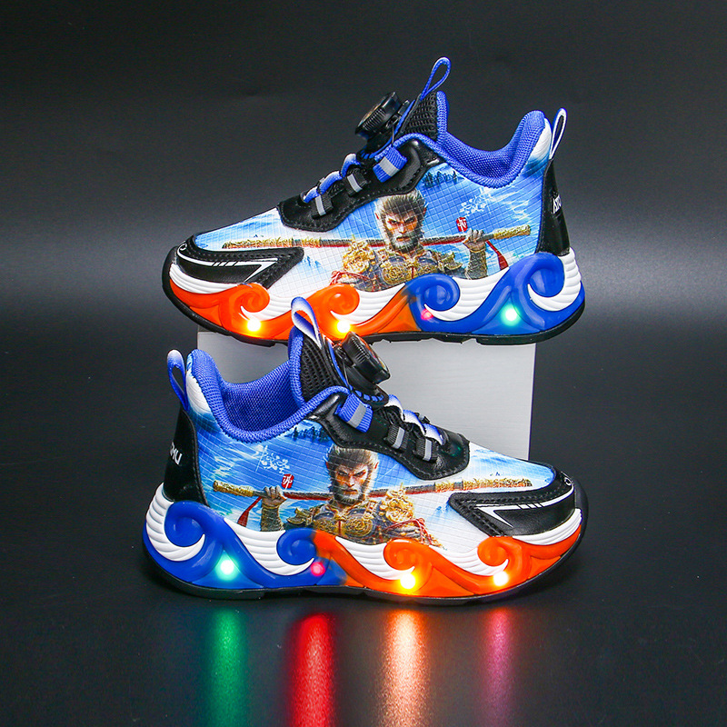 亮灯运动鞋2024秋冬新款防水男童软底加绒保暖中小童男孩子鞋