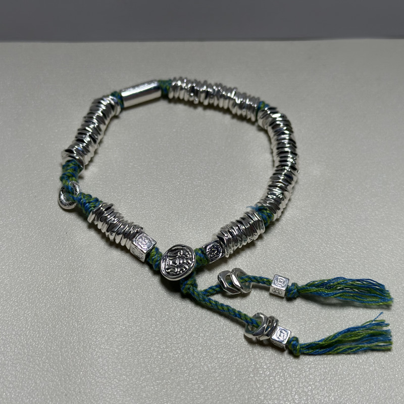 足银手链 【C23】29g碎银子胖福锁绿绳手链绳结足银999.9