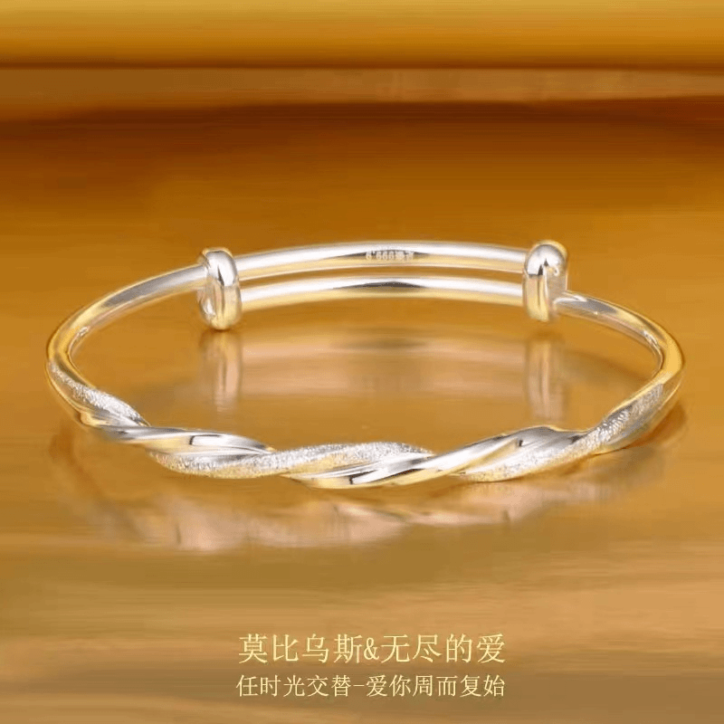 足银手镯 B13莫比乌斯环推拉款足银999.9手镯