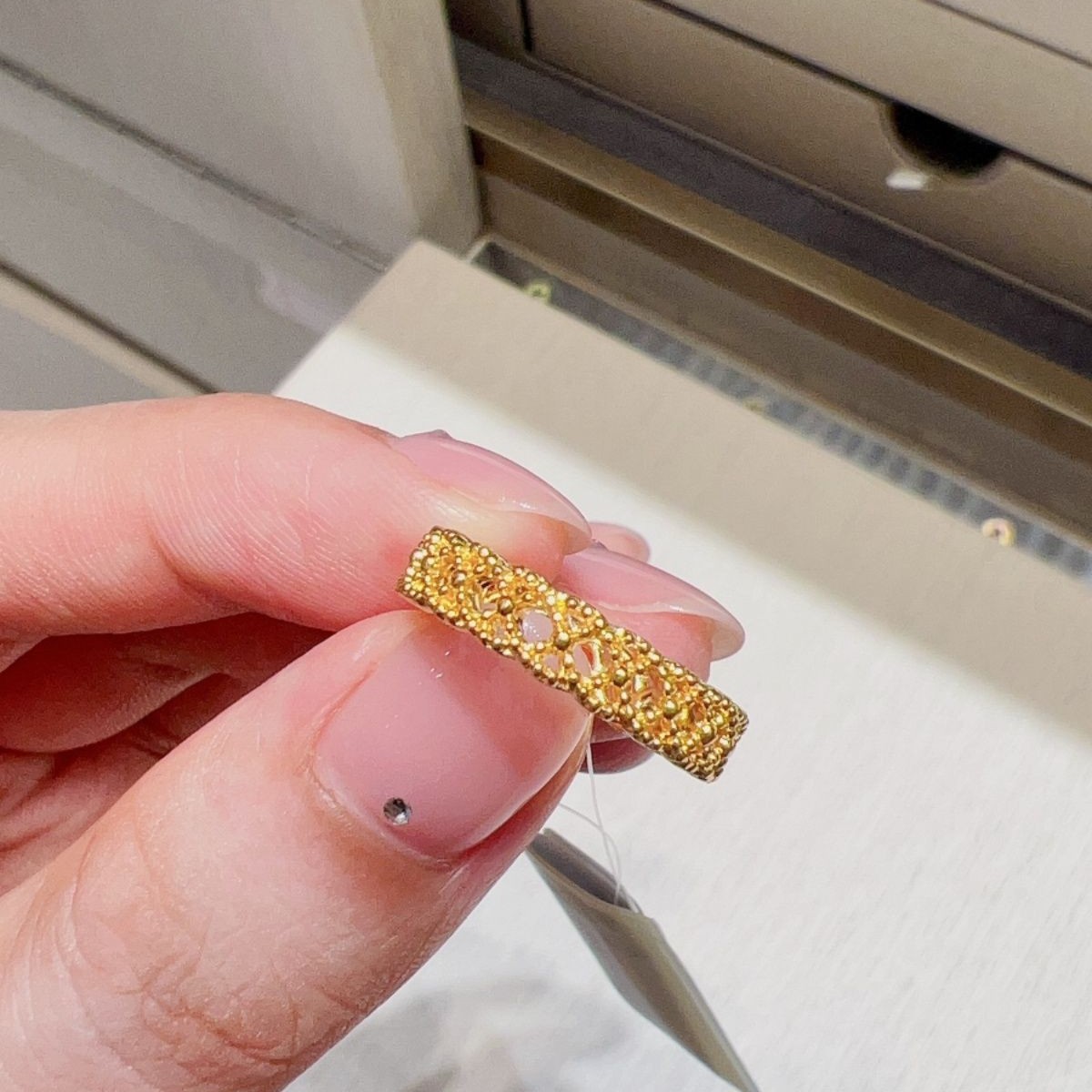 铜合金戒指 爆闪珠珠蕾丝戒指小众设计百搭甜美气质开口戒指环女