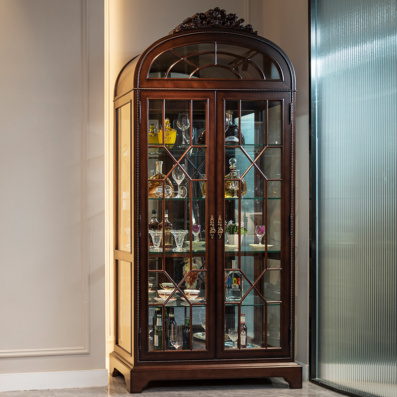 简约美式全实木酒柜双门玻璃门餐边柜现代家用电视边柜靠墙储物柜