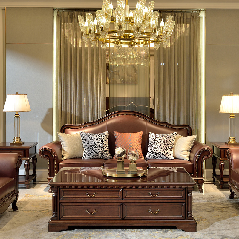 美式全实木真皮沙发客厅轻奢别墅奢华简约大气胡桃木沙发古典成套