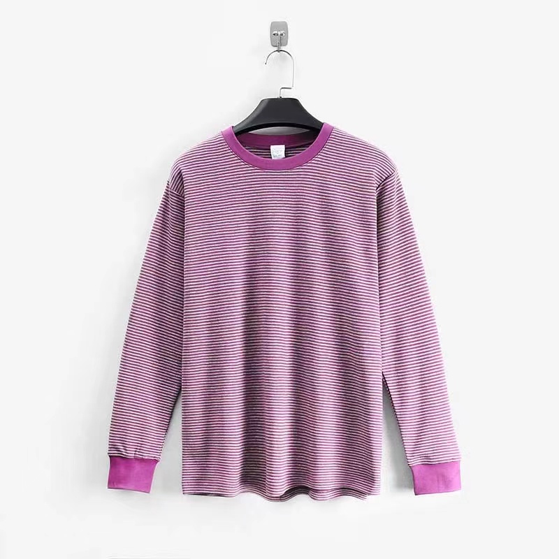 森鹅女士棉色织条小中领秋衣04038