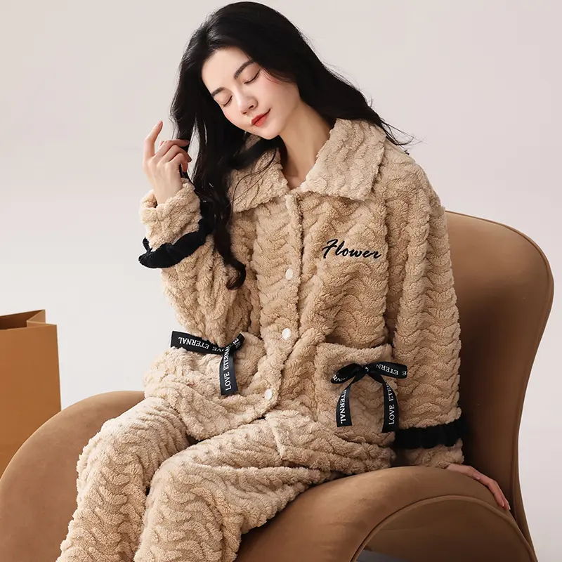 冬季爆款女款睡衣可外穿时尚甜美高级开衫加绒加厚保暖家居服套装