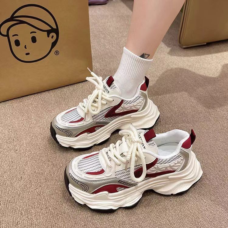 爆款炸街厚底老爹鞋女增高百搭休闲鞋2024新款夏季透气银色运动鞋