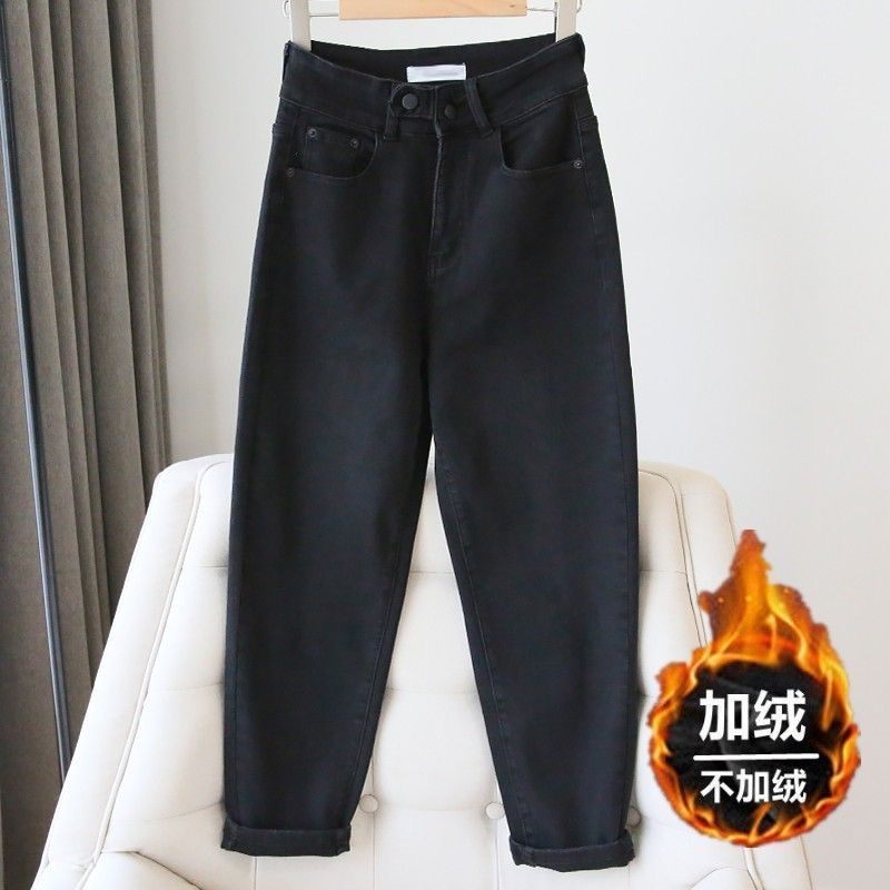 2023黑色大码女装秋冬加绒牛仔裤大码女裤高腰显瘦胖妹妹爆款