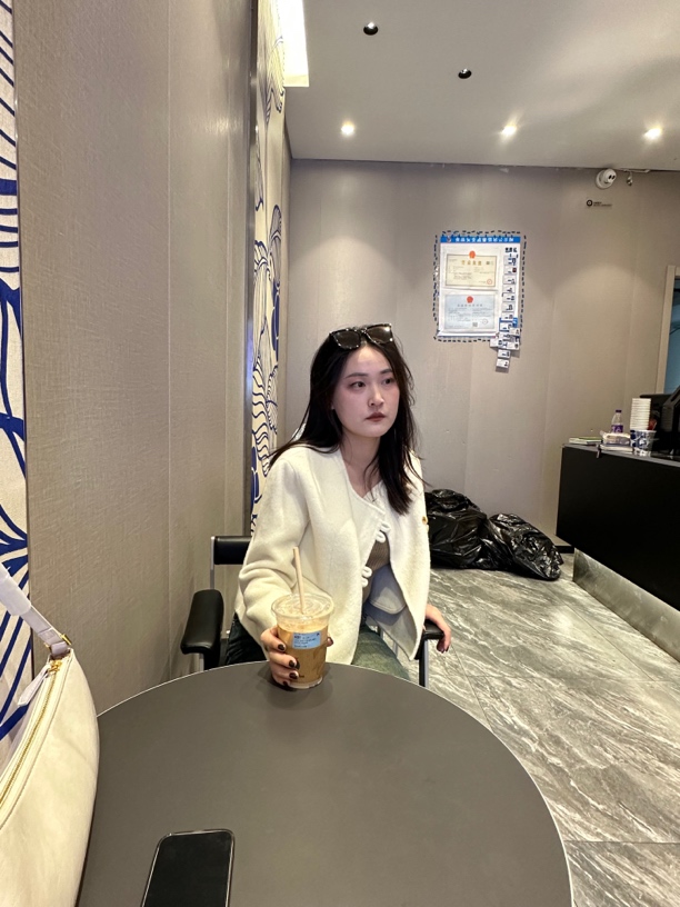 韩系时尚双面羊绒短款白色短款呢大衣