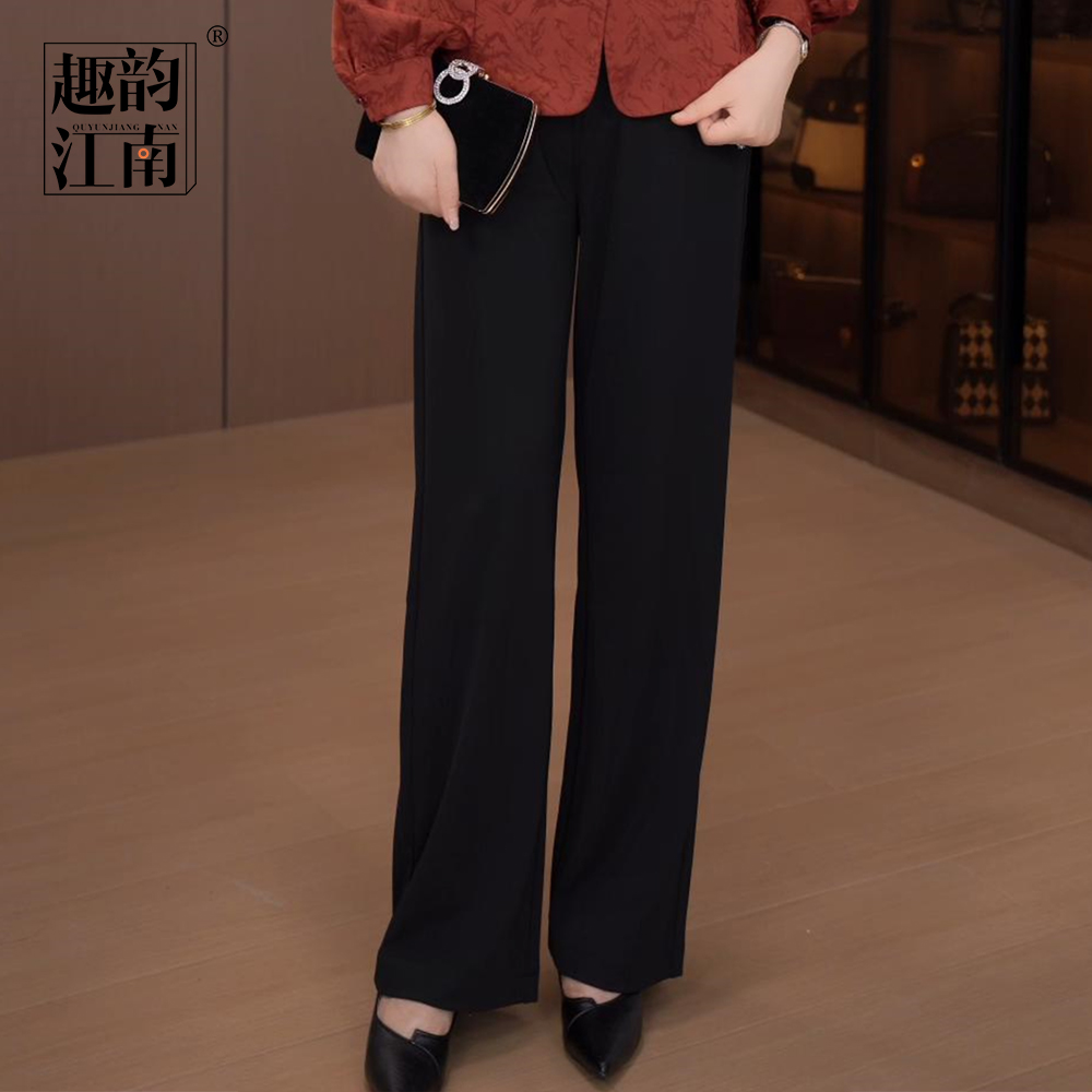 趣韵江南中老年时尚宽松秋冬高腰秋冬简约休闲裤外穿微喇阔腿裤