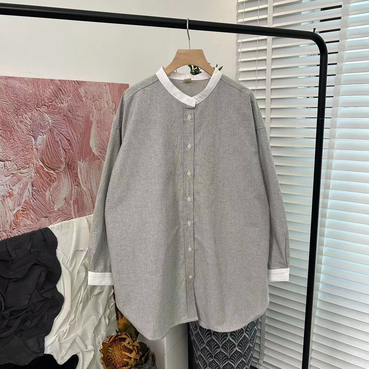 秋款高品质「轻磨毛单排扣长袖」圆领百搭衬衫E2328