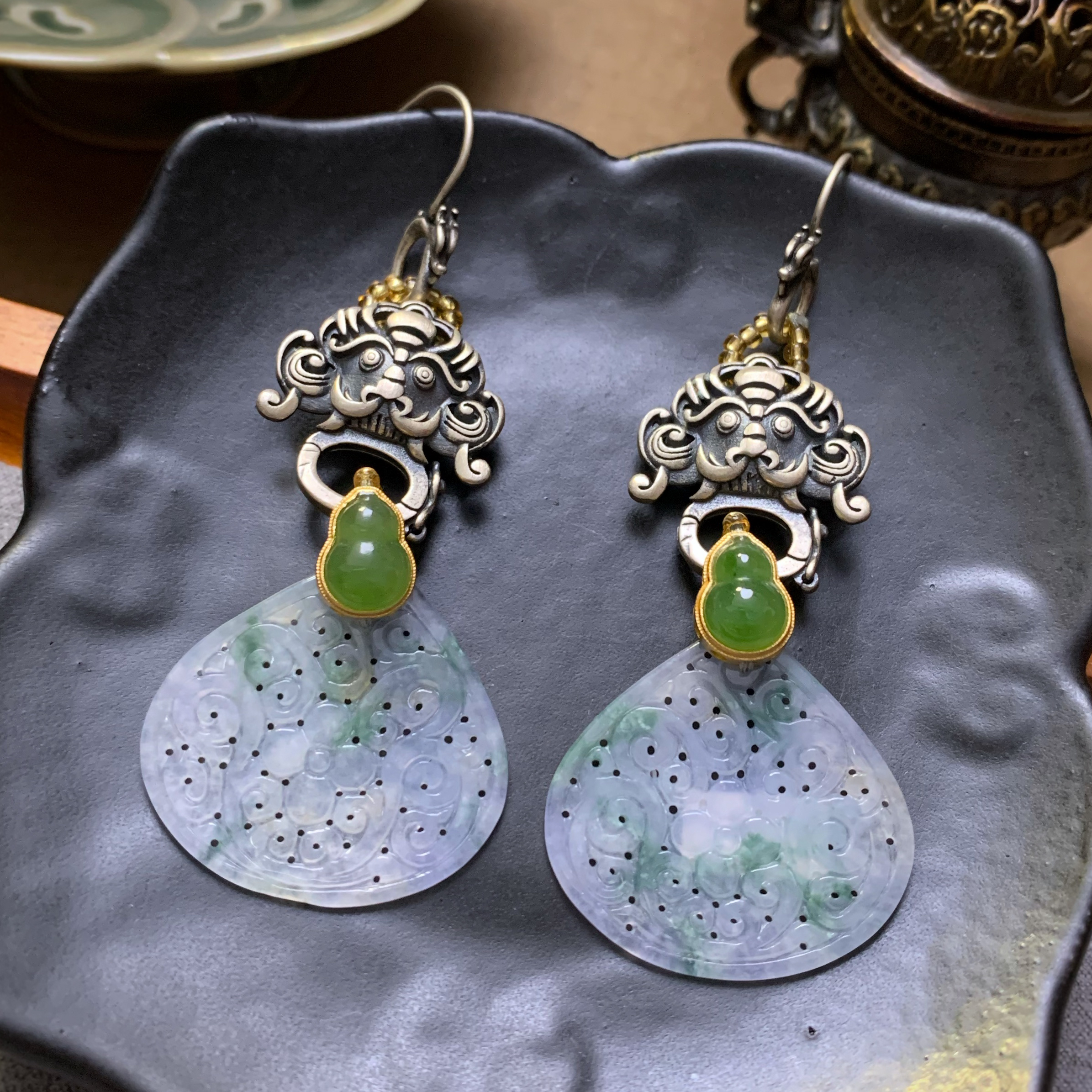 四姐妹 三妹原创设计款简约国风糯紫色翡翠可拆卸纯银925银耳环