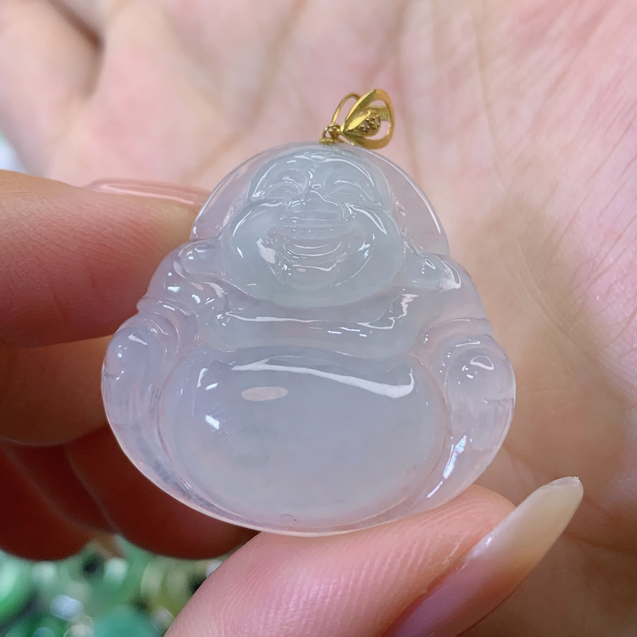 缅甸天然翡翠a货18k金冰种佛公吊坠29×30×6.5